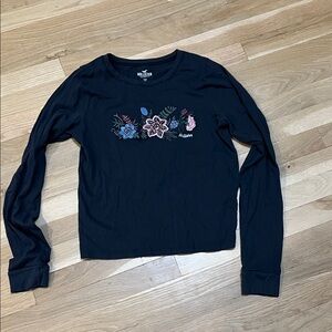 Hollister Navy Floral Embroidered Long Sleeve